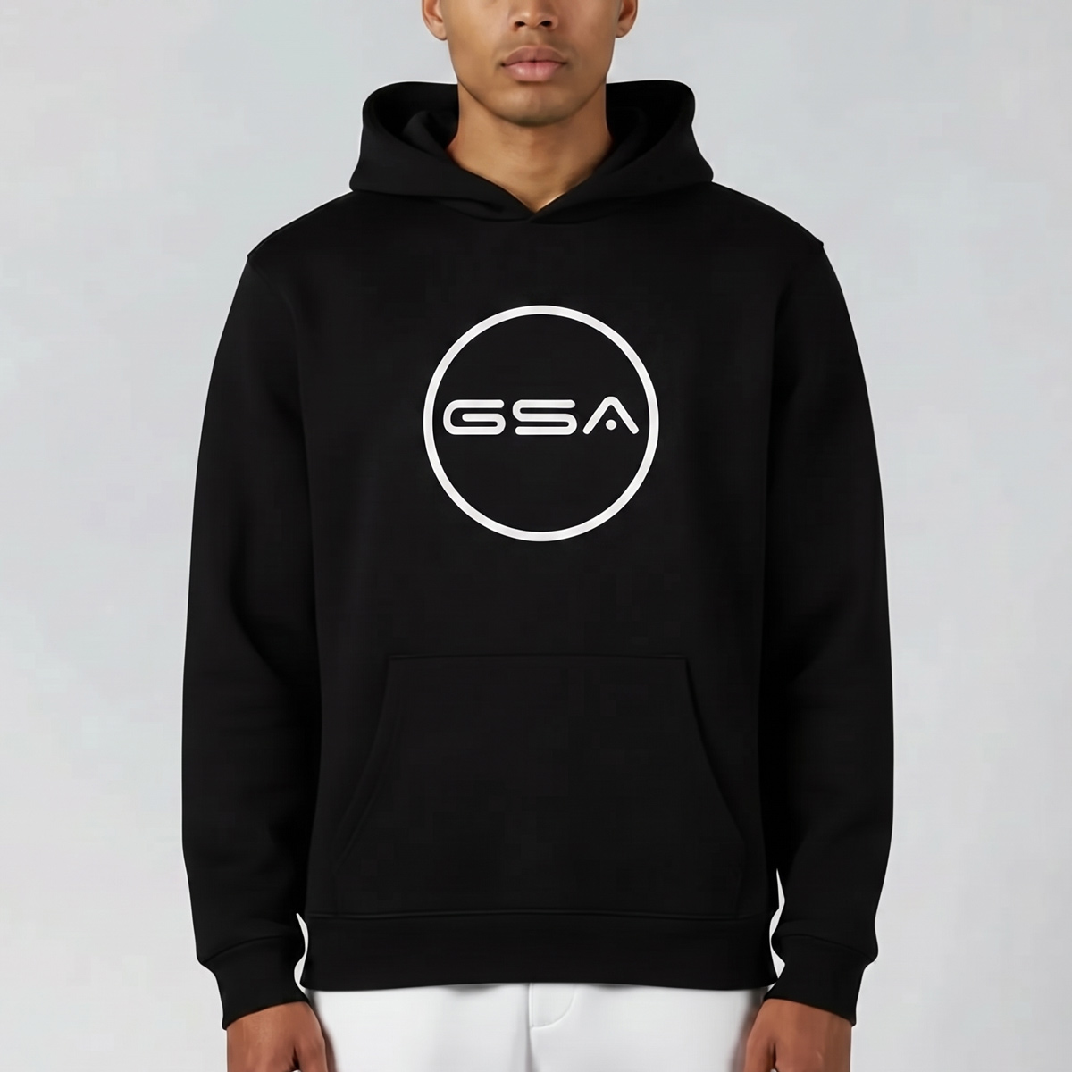 GA12502-BLACK-1-NEW GSA Supercotton Men's Big Logo Hoodie - Image 1