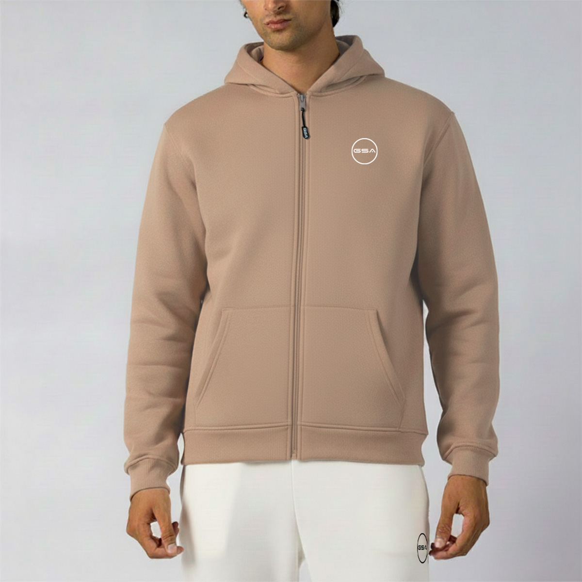 GA12503-BROWN-1 GSA Supercotton Men's Fleece Hooded Jacket - Image 1