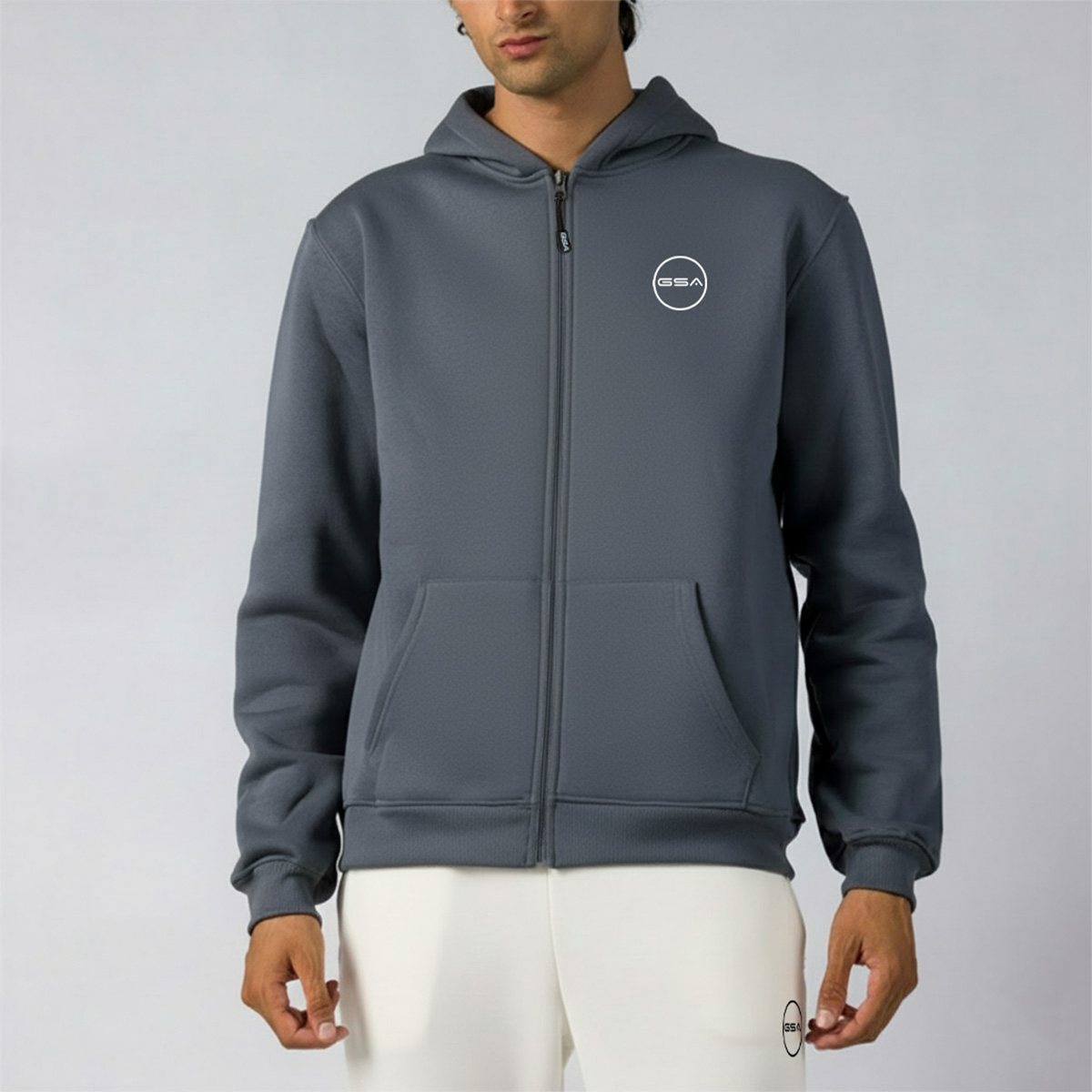 GA12503-CHARCOAL-1 GSA Supercotton Men's Fleece Hooded Jacket - Image 1