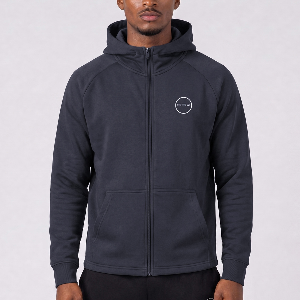 GA12504-CHARCOAL-1b-NEW GSA Supercotton Men's Asymmetric Fleece Jacket Loose Fit - Image 1