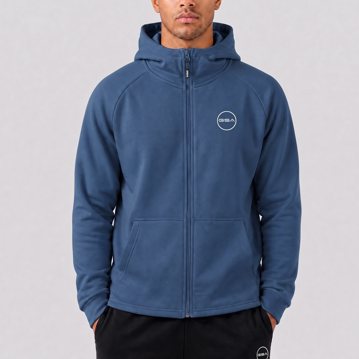 GA12504-INDIGO-1b-NEW GSA Supercotton Men's Asymmetric Fleece Jacket Loose Fit - Image 1