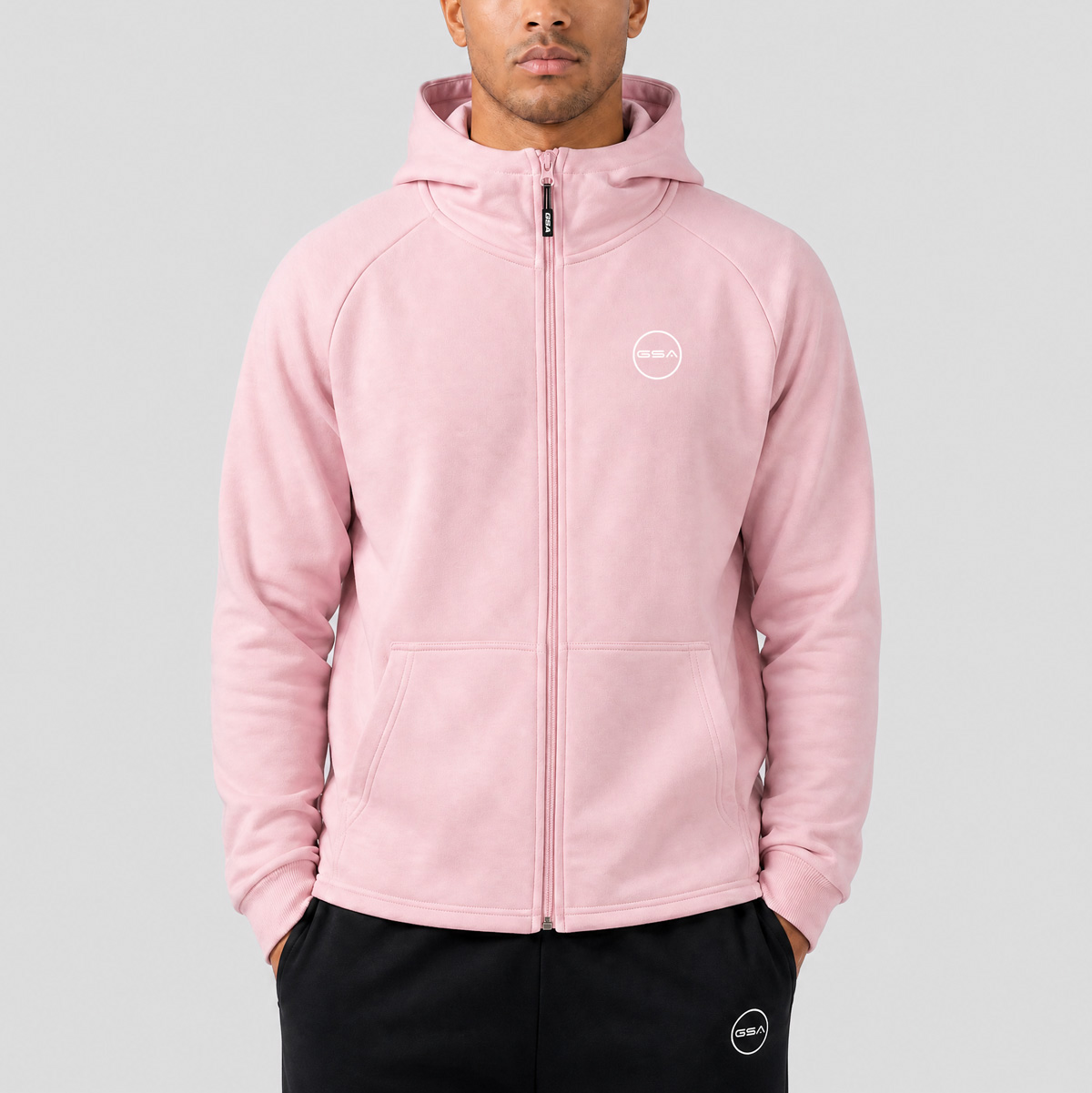 GA12504-PINK-1 GSA Supercotton Men's Asymmetric Fleece Jacket Loose Fit - Image 1