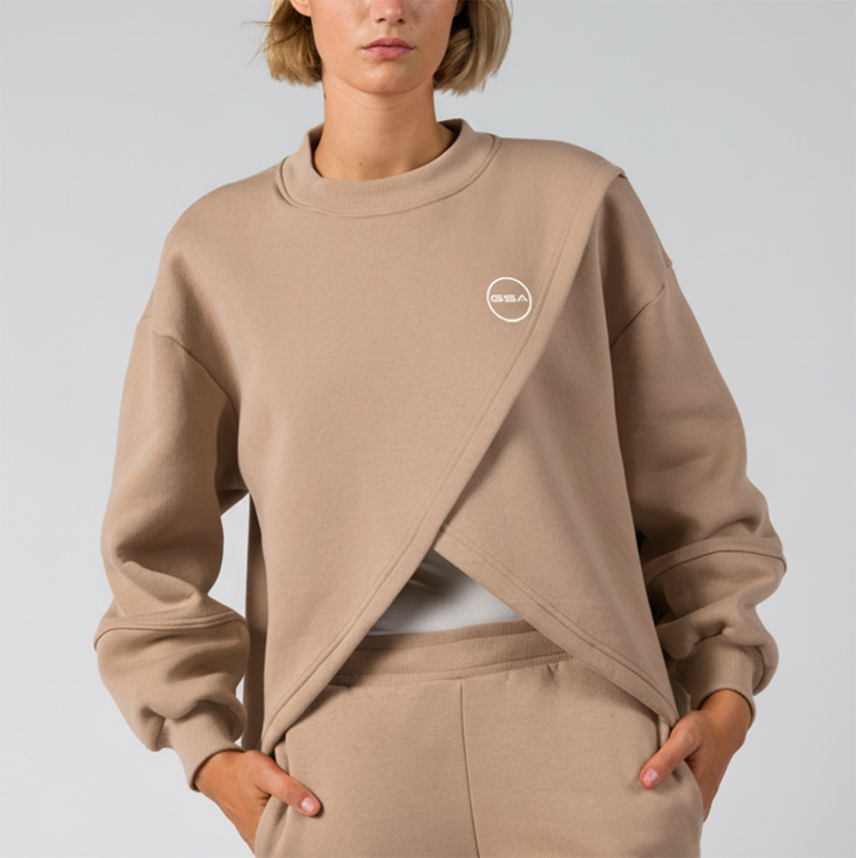 GA22504-BROWN-1 GSA Supercotton Women's Fleece Wrap Hoodie - Image 1