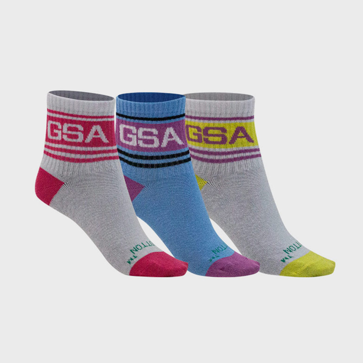 GSA SUPERCOTTON STRIPES KIDS Quarter Socks / 3Pack Λευκό-Φούξια / Λευκό-Κίτρινο / Μπλε-Μωβ 212063