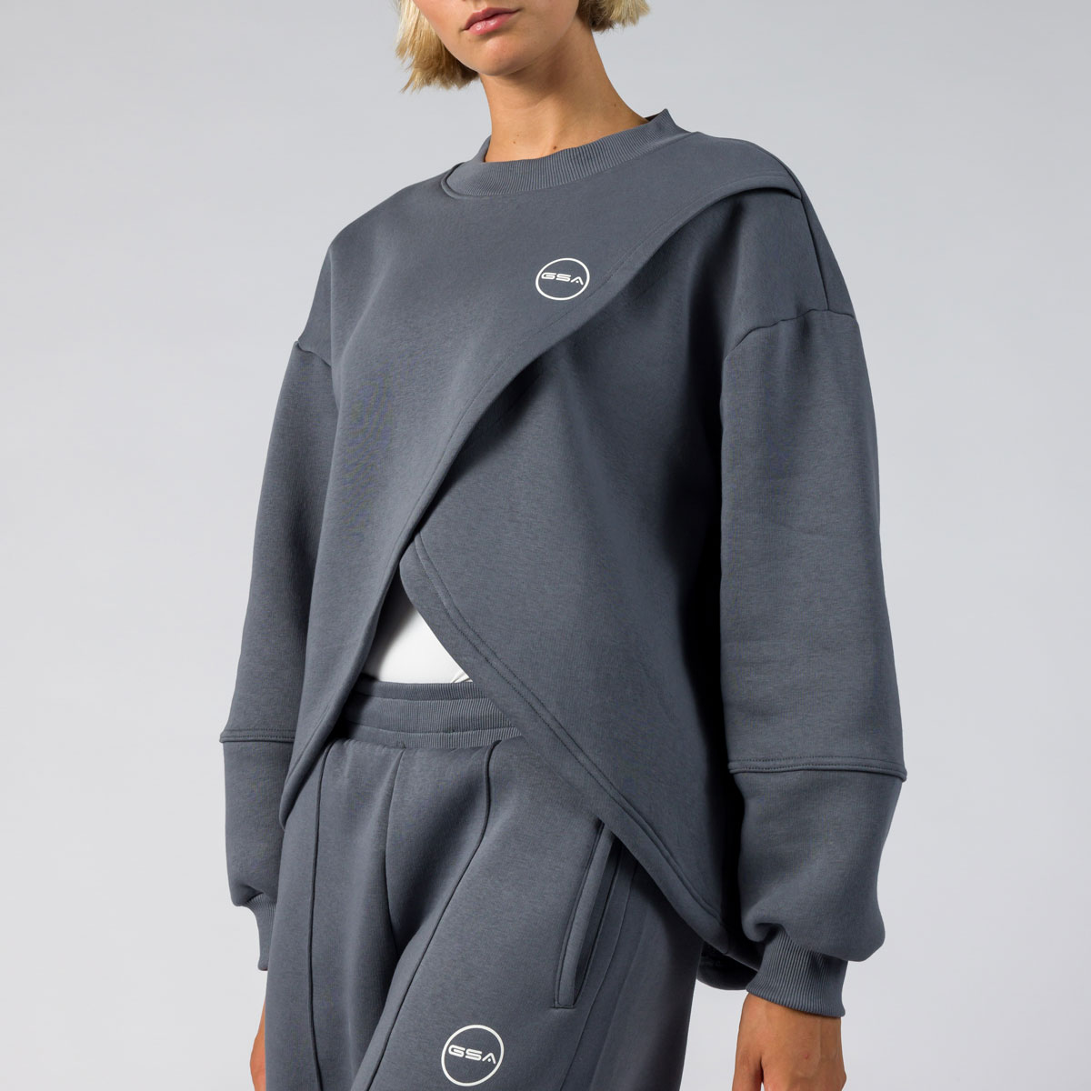 172397-CHARCOAL-3 GSA Supercotton Women's Fleece Wrap Hoodie - Image 1