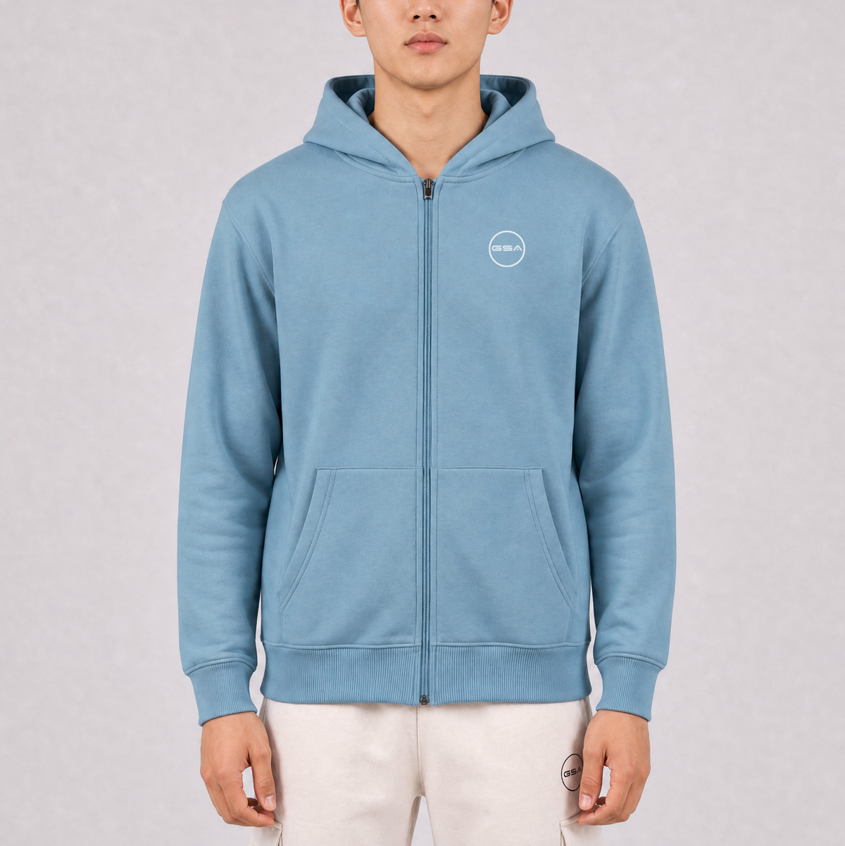 GA12503-BABY-BLUE-1 GSA Supercotton Men's Fleece Hooded Jacket - Image 1