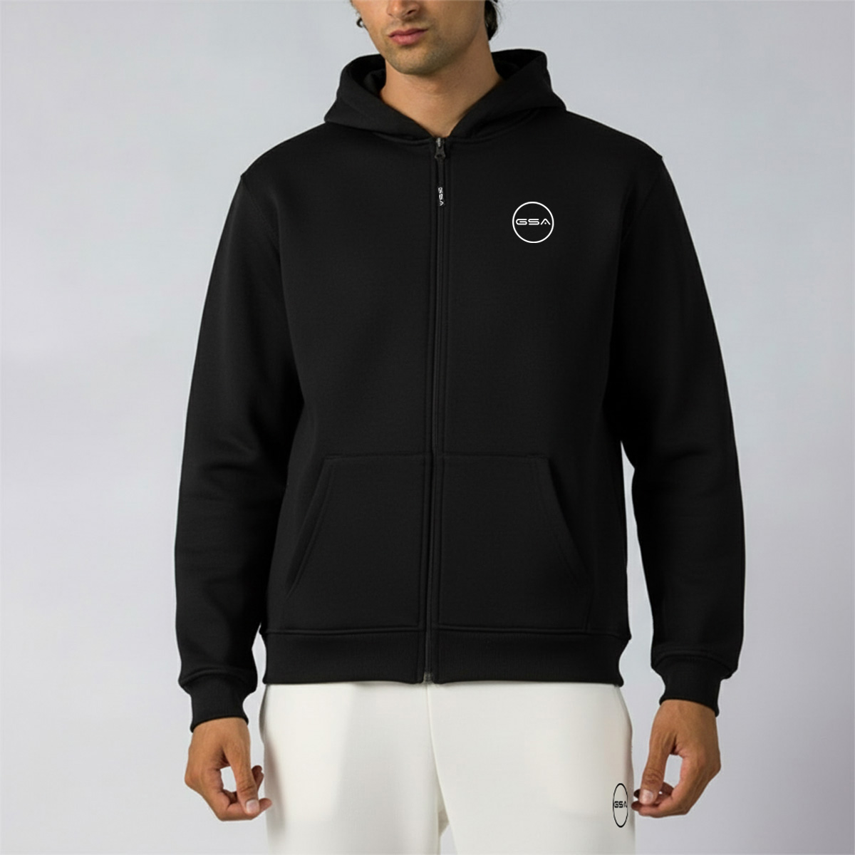 GA12503-BLACK-1 GSA Supercotton Men's Fleece Hooded Jacket - Image 1