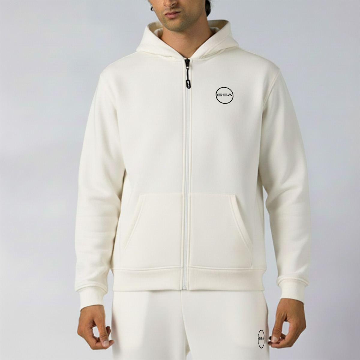 GA12503-OFFWHITE-1 GSA Supercotton Men's Fleece Hooded Jacket - Image 1