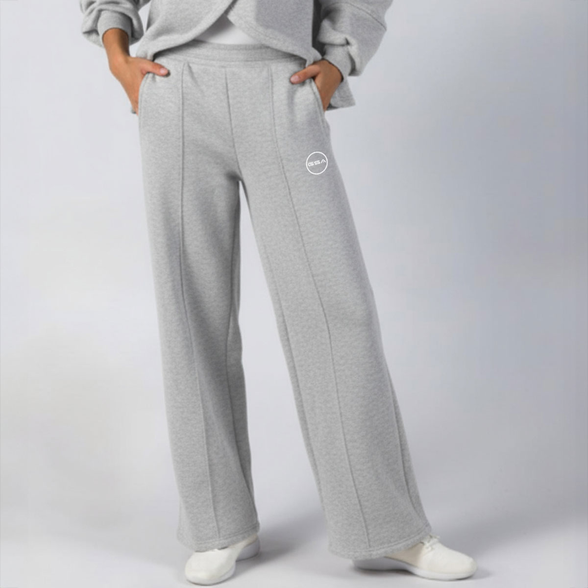 GA22503-GREY-SILVER-1 GSA Supercotton Women's Fleece Wide Leg Pants - Image 1