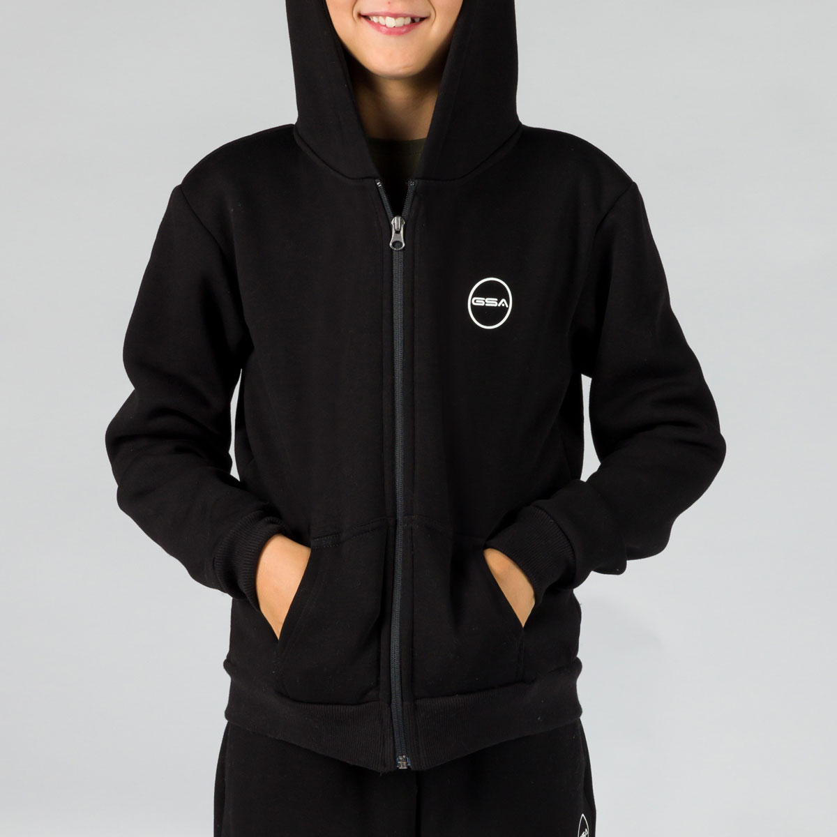 GA32501-BLACK-1 GSA Kids' Unisex Fleece Hooded Jacket - Image 1