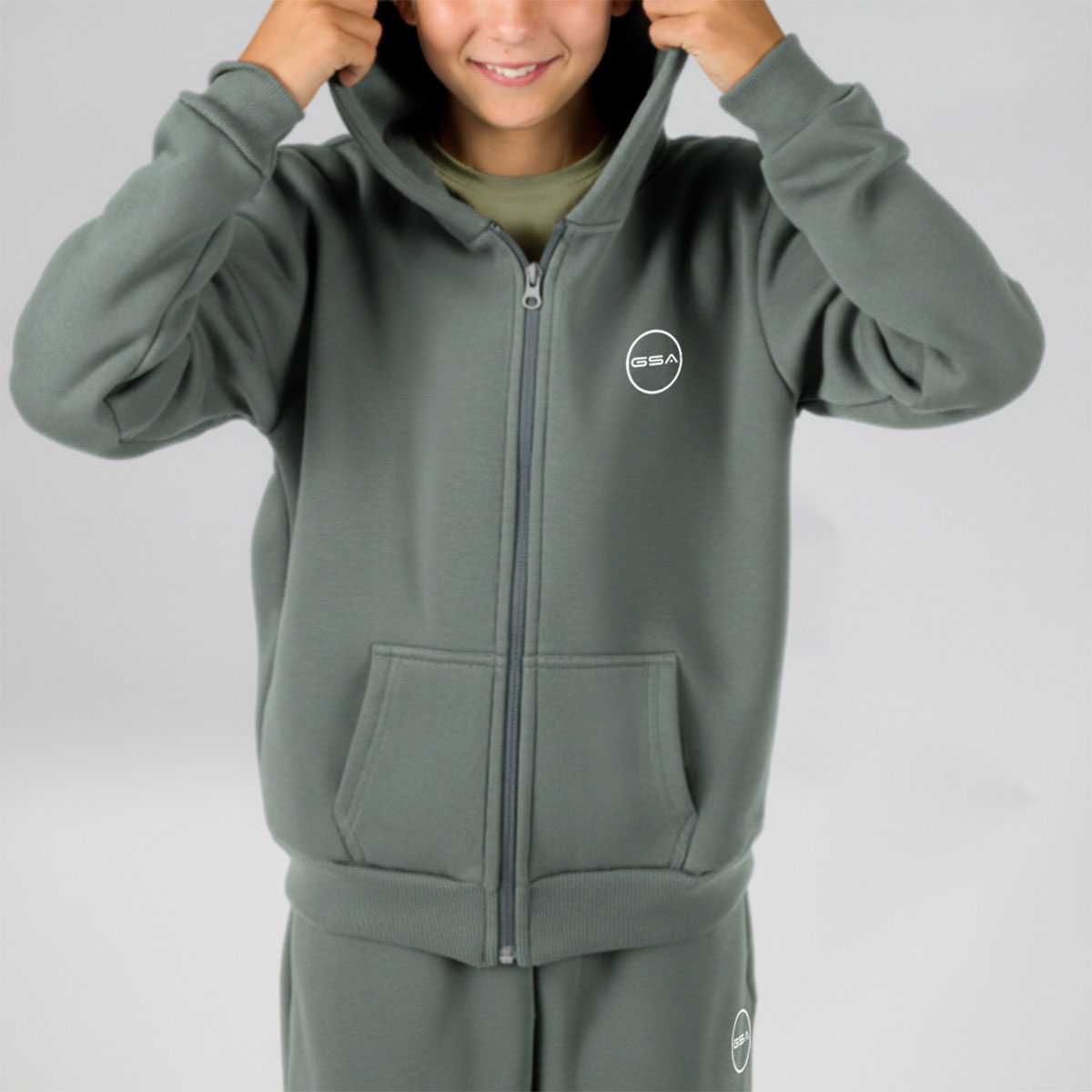 GA32501-MINT-1 GSA Kids' Unisex Fleece Hooded Jacket - Image 1